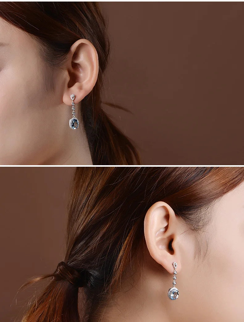 Natural Aquamarine Drop Earrings for Women Sterling Silver 925 Timeless Design Delicate Female Jewelry Wedding Luxury Earrings