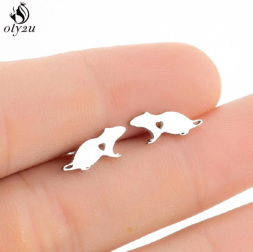 Korean Cute Stainless Steel Animal Earrings for Women Small Bat Octopus Fish Penguin Stud Earrings Trendy Jewelry Friends Gifts