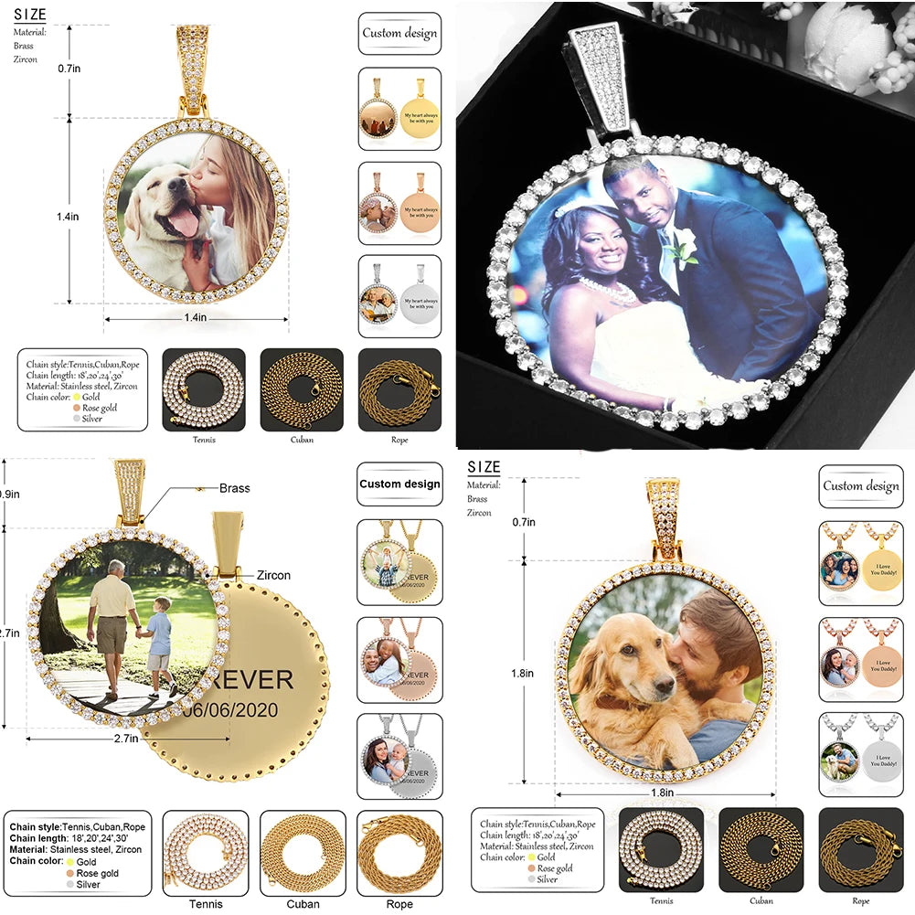 Médaillon souvenir rond unisexe avec photo personnalisée pour homme, bijou hip-hop