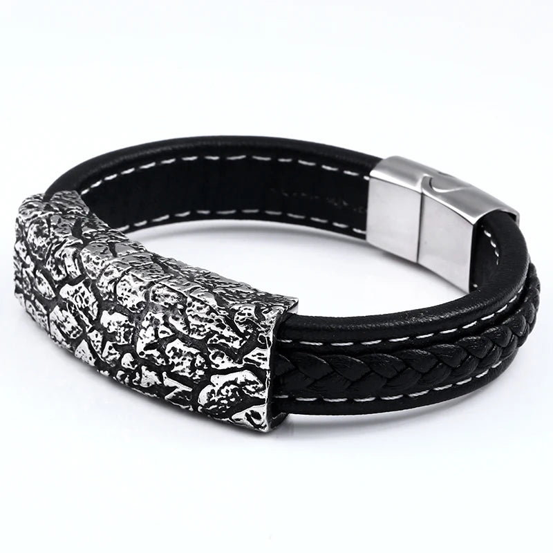 Bracelet homme en cuir motif pierre fine en acier inoxydable 316L BEIER bijoux de haute qualité pour soirée rock