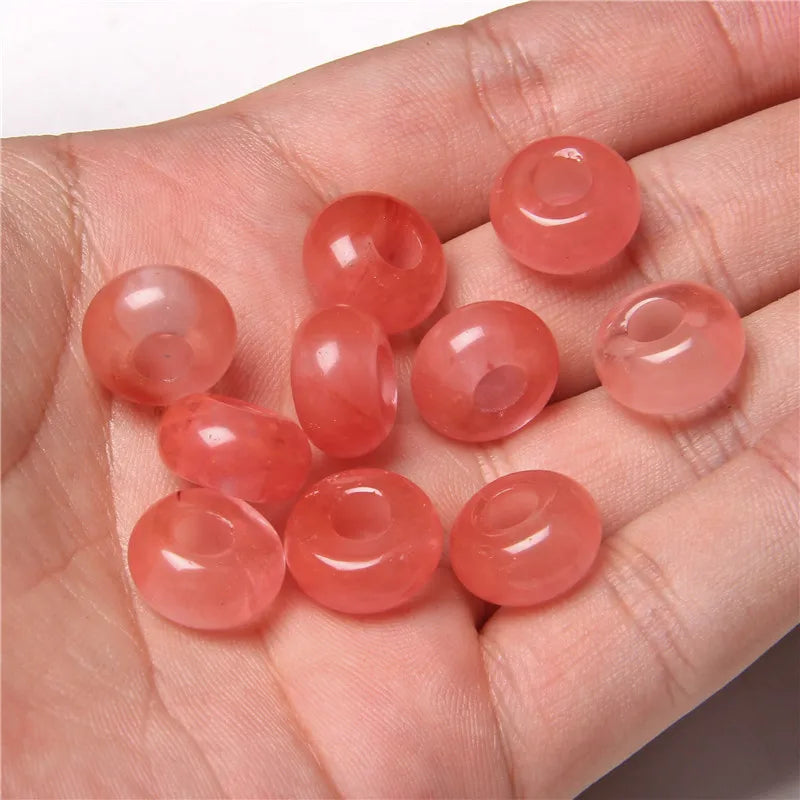 5Pcs Stone Charms Pendant Spacer Round Big Hole Beads For Jewelry Making Fit Necklace Bracelet DIY Findings 14MM Hole Size 5MM