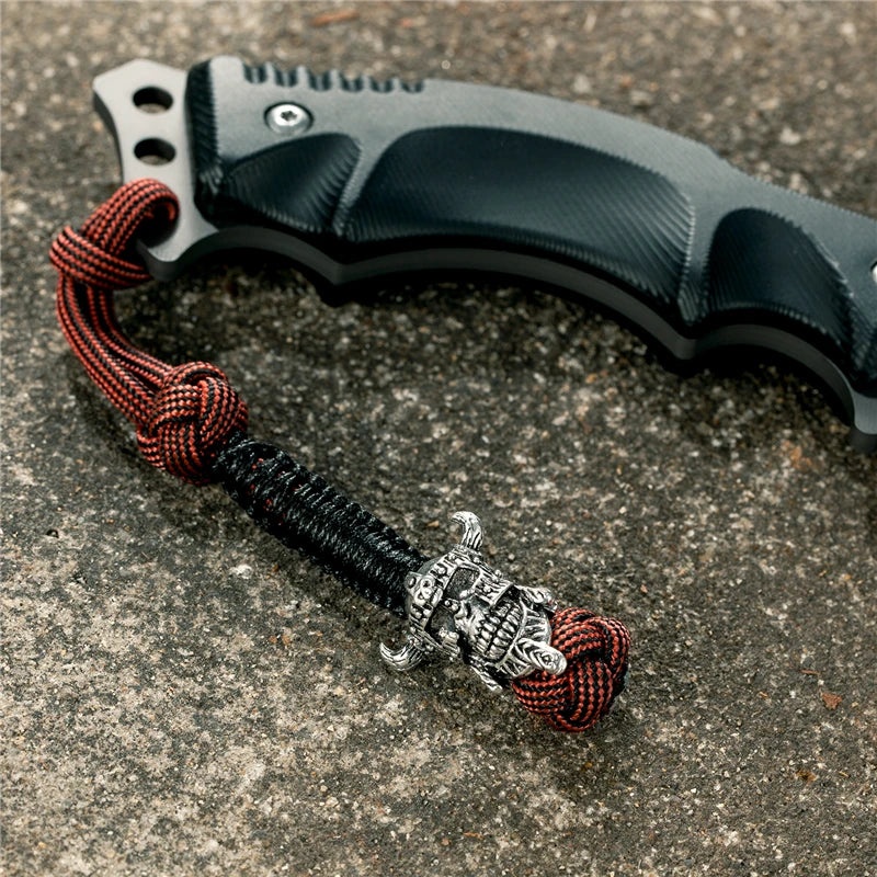 MKENDN Vikings Antique Warrior Helmet Keychains Bag Knife Rope Pendant Men Car Keyring Navy EDC Paracord Accessories Jewelry