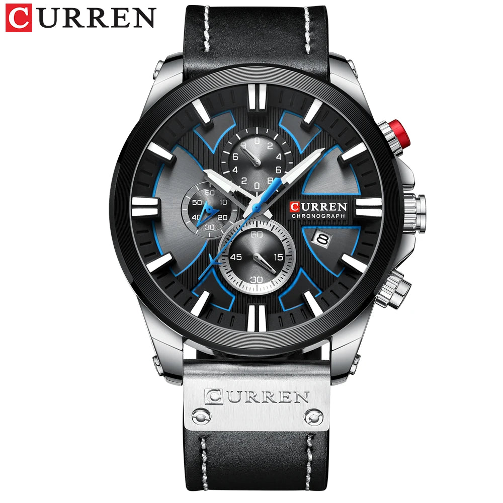 Montre CURREN Chronographe Sport Montre à Quartz Montre-bracelet en cuir pour homme Relogio Masculino Cadeau Mode pour Homme