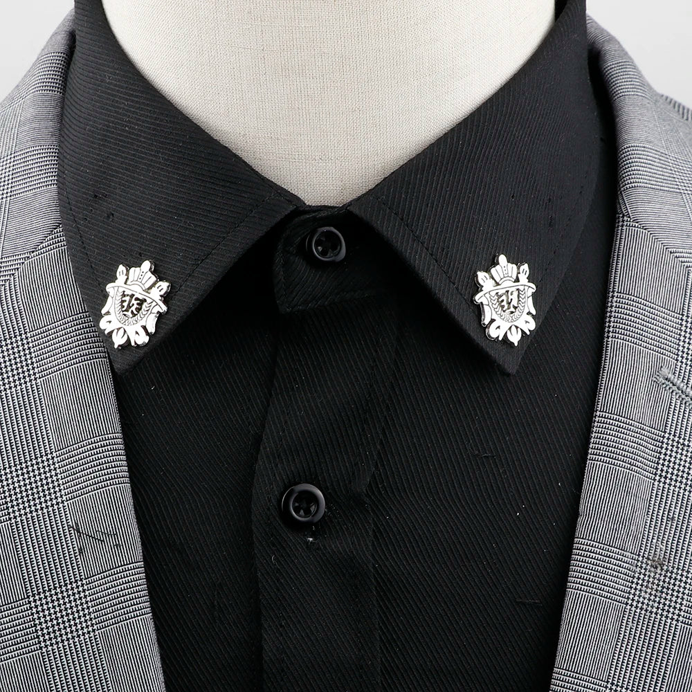 1 Pair Retro Lapel Pin Brooch Vintage Fashion Tree Leaf Collar Pin Hollowed Out Crown Shirts Suits Breastpin Jewelry Accessories