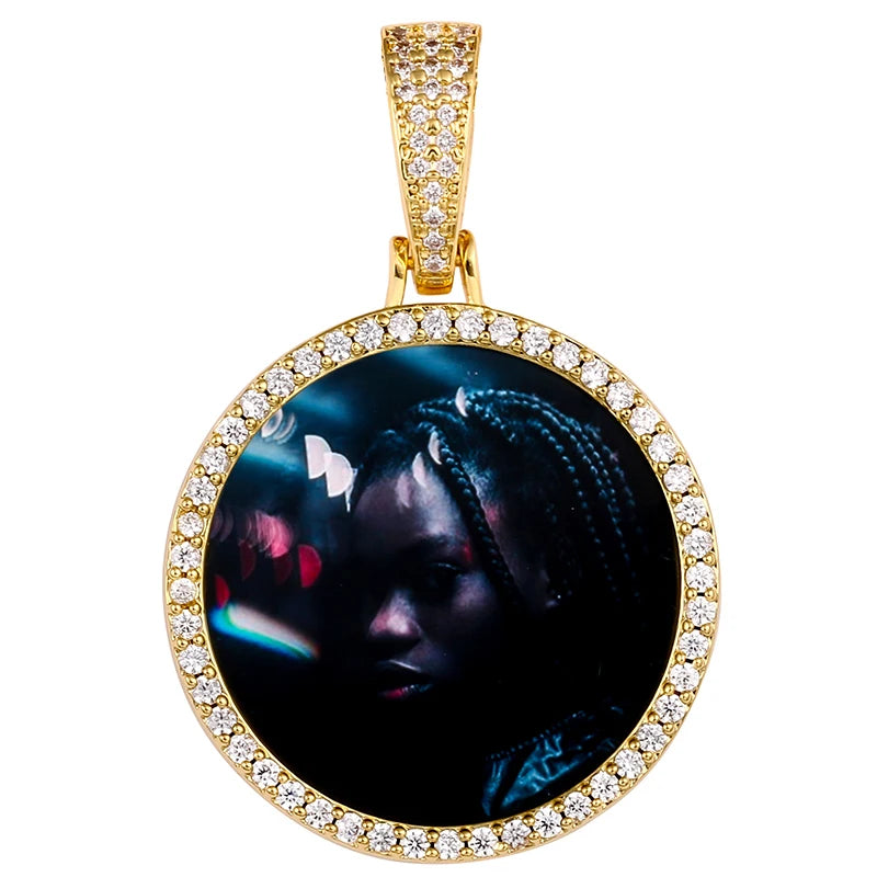 Médaillon souvenir rond unisexe avec photo personnalisée pour homme, bijou hip-hop