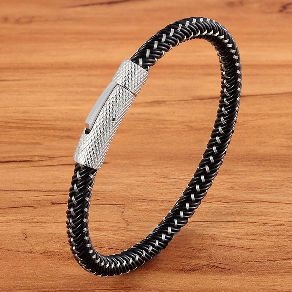 TYO Braided Rope Wrap Leather Bracelets For Men Bangles Fashion Male Women Charm Stainless Steel Clasp Jewelry DIY Customization