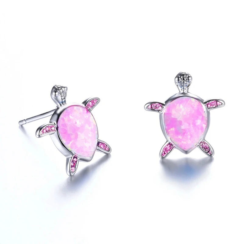 Cute Women Sea Turtle Long Drop Earrings Wedding Jewelry Accessories Fashion Blue Imitation Opal Pendant Earrings for Women
