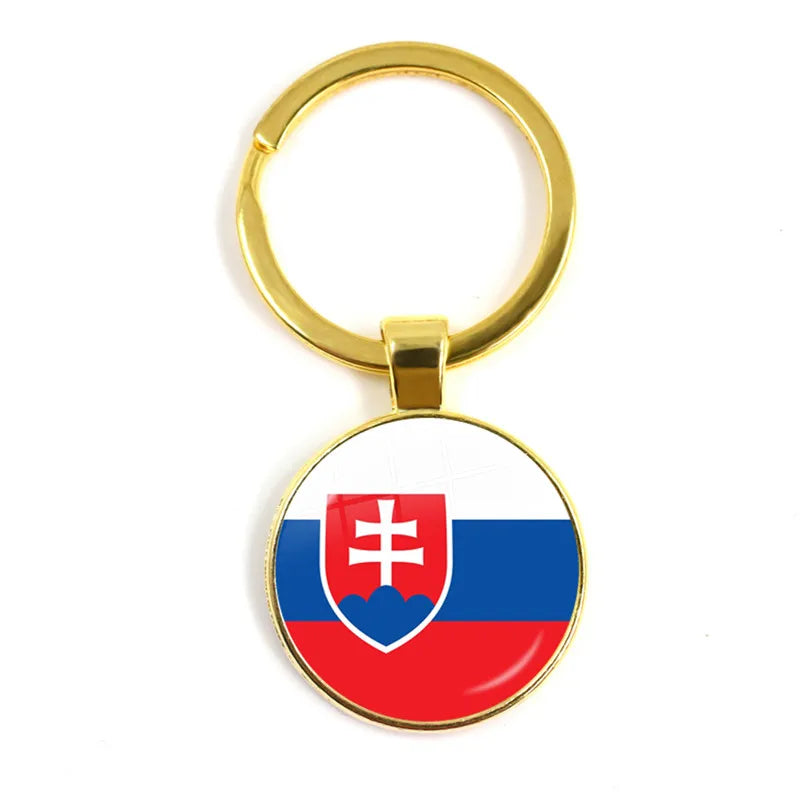 Porte-clés drapeau national de Malaisie, du Laos, du Danemark, de Norvège, de Suède et de Slovaquie, cabochon en verre de 25 mm, cadeau pour femmes et hommes