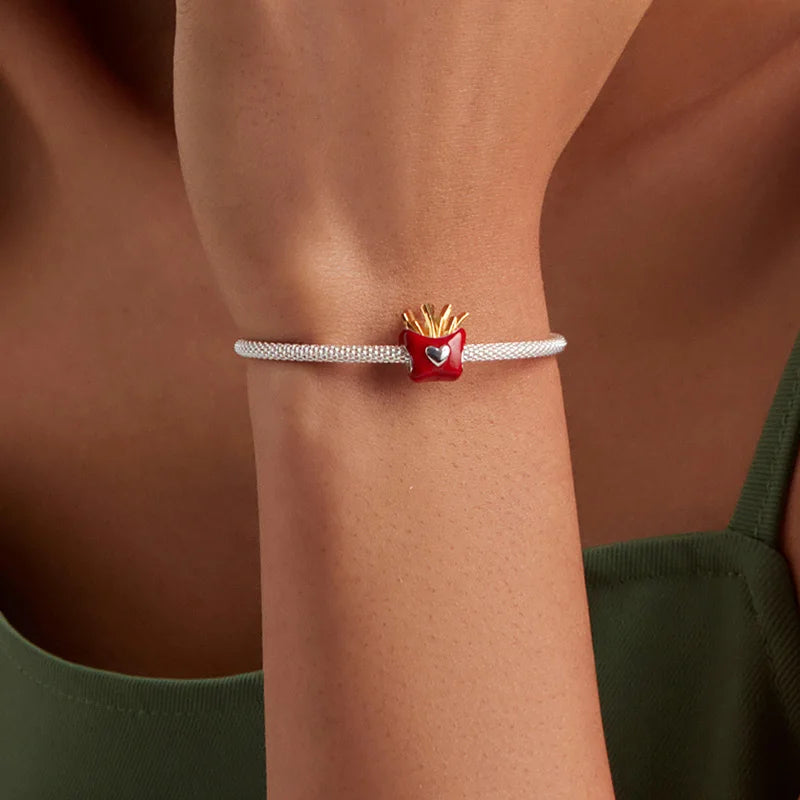 Bamoer Köstliche Pommes Metall Perlen Sterling Silber 925 Emaille Charme fit Original Silber Armband DIY Schmuck machen SCC1606