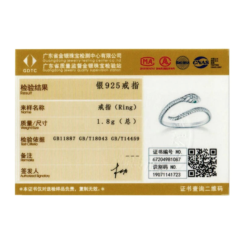 BAMOER 925 Sterling Silber Platinierter verstellbarer Ring, grüner Zirkon Retro Texturen Schlangenring Modeschmuck 4 Farben