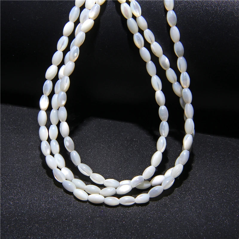 Natural White Mother of Pearl Shell Beads Oval Round Freshwater Shell Beads for Jewelry Making Necklace Bracelet DIY 15" - Madeinsea©