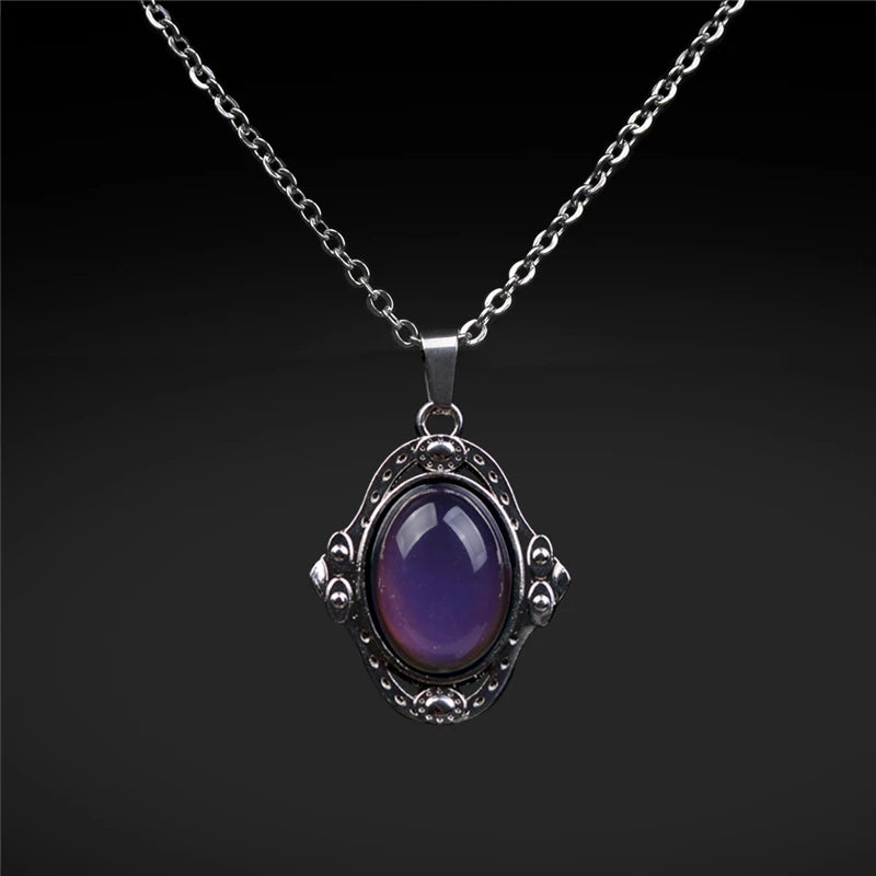 Stimmungsketten, Retro-Palast, elliptischer Schmuck, Anhänger, Halskette mit Temperaturkontrolle, Farbwechsel-Halskette, Edelstahlkette