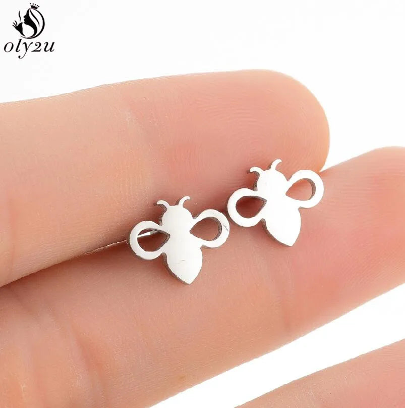 Korean Cute Stainless Steel Animal Earrings for Women Small Bat Octopus Fish Penguin Stud Earrings Trendy Jewelry Friends Gifts