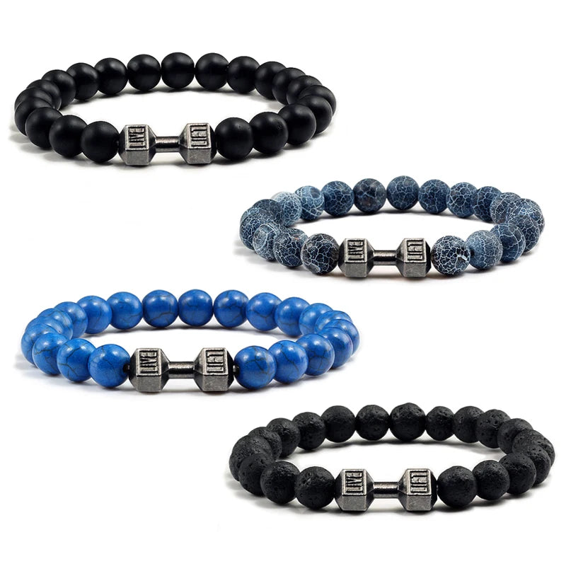 14 Style Natural stone Metal Dumbbell Lava Stone Beads Bracelets Bangles Women Jewelry Men Bracelet Couple Pulseras Hombre mujer
