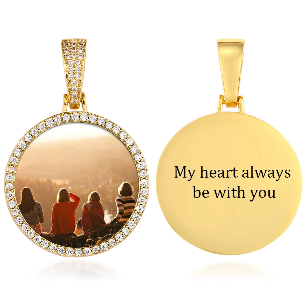 Médaillon souvenir rond unisexe avec photo personnalisée pour homme, bijou hip-hop