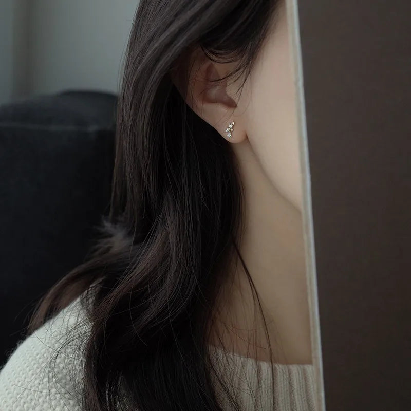 925 Sterling Silber Koreanische Einfache Pavé Kristall Malt Stud Ohrringe Frauen Licht Luxus Temperament Hochzeit 14k Gold Schmuck