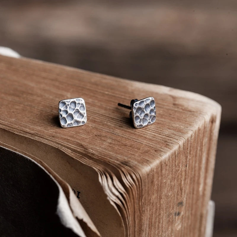 MKENDN 100% 925 Sterling Silber Kreativer Retro-Ohrstecker im Monddesign, quadratisch, Punk-Gothic-Stil, Ohrstecker für Damen und Herren