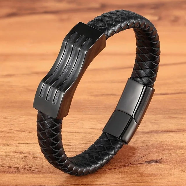 TYO Braided Rope Wrap Leather Bracelets For Men Bangles Fashion Male Women Charm Stainless Steel Clasp Jewelry DIY Customization