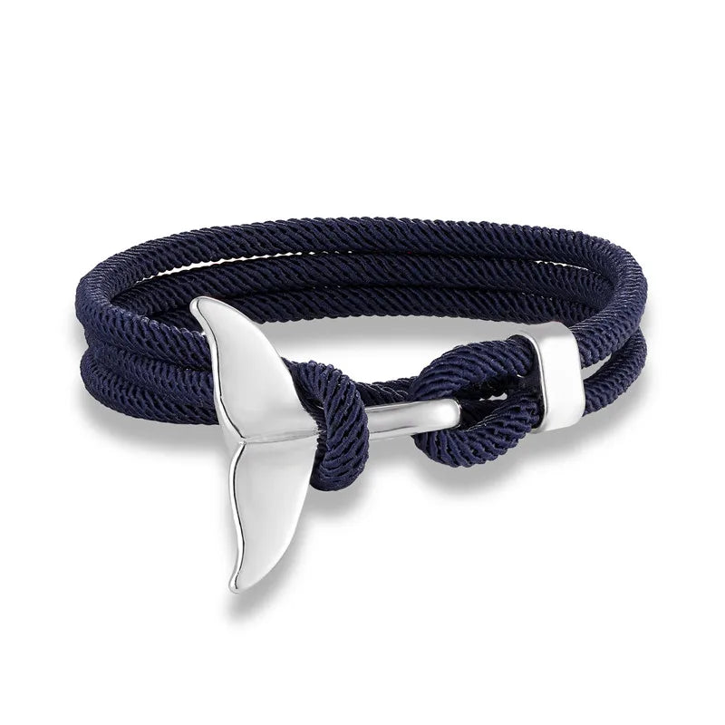 MKENDN Fashion Whale Tail Anchor Bracelets Men Multilayer Charm Rope Chain Bracelet Male Women Navy style Wrap Metal Sport Hook