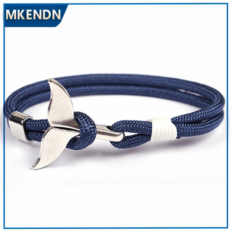 MKENDN Fashion Whale Tail Anchor Bracelets Men Women Charm Nautical Survival Rope Chain Paracord Bracelet Male Wrap Metal Hooks