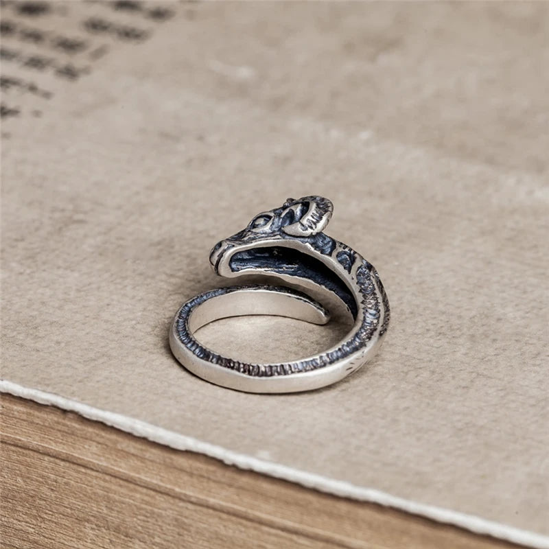 Bague MKENDN Vintage en argent sterling 925 noir, motif mouton du zodiaque, style punk/motard, pour homme et femme. Bijou