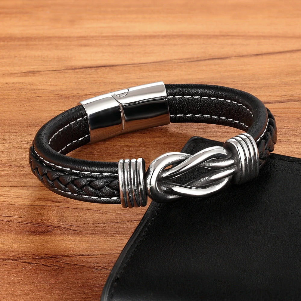 TYO Braided Rope Wrap Leather Bracelets For Men Bangles Fashion Male Women Charm Stainless Steel Clasp Jewelry DIY Customization