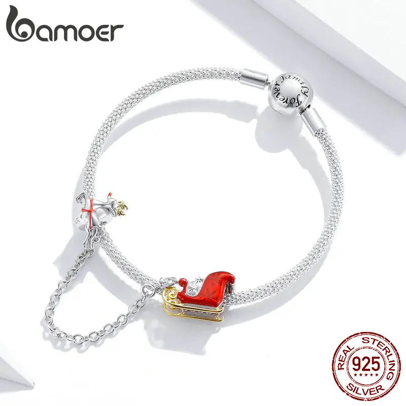 Sterling Silver Christmas Gift Car Safety Chain Charm Original Silver Bracelet Charms with Silicone Stopper SCC1667 - Madeinsea©