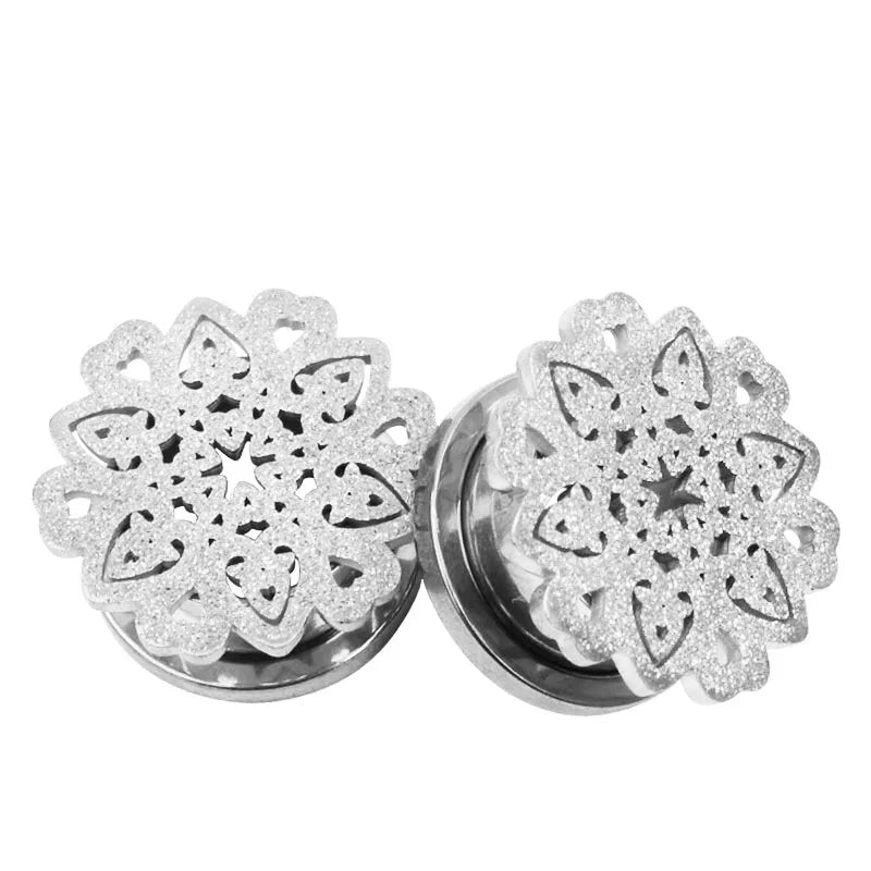 2 Stück Ohrstöpsel/Tunnel/Ohrpiercings aus 316L Edelstahl mit geschraubten Sattelohrring-Expander-Messgeräte Körperschmuck-Piercings