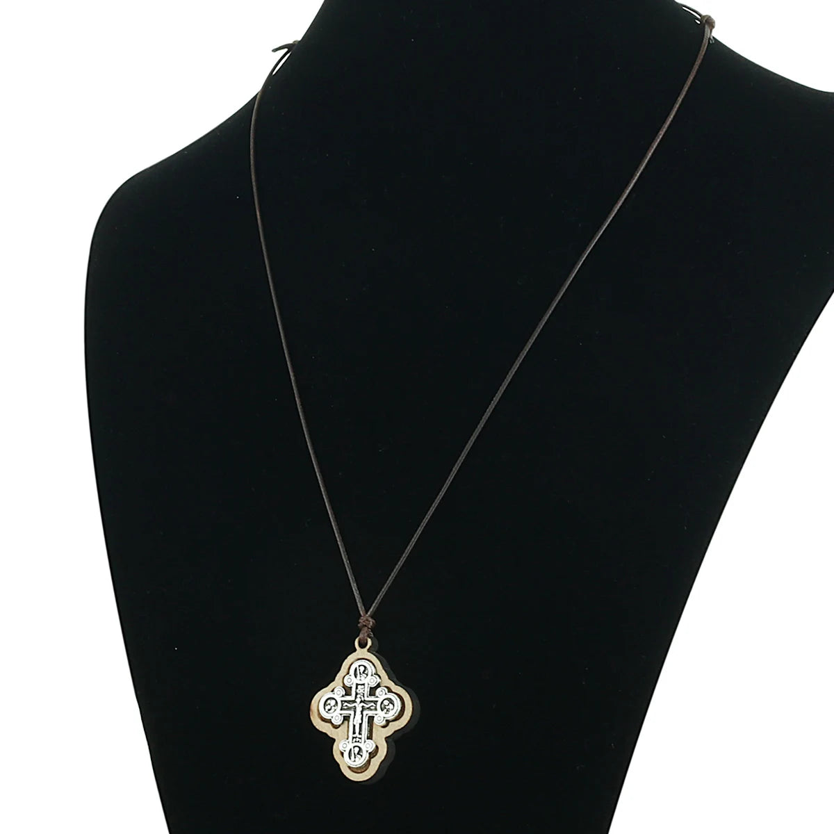 Orthodox ICXC Wooden Saint Cross Pendant Necklaces for Men Adjustable Leather Rope Chain Necklace Religious Jewelry