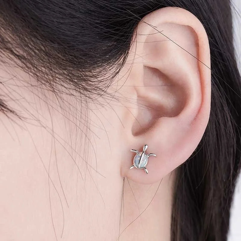 2025 Cute Turtle Imitation Fire Opal Stud Earrings For Women Accessories Jewelry Girl Gifts Fashion Animal Tortoise Earrings