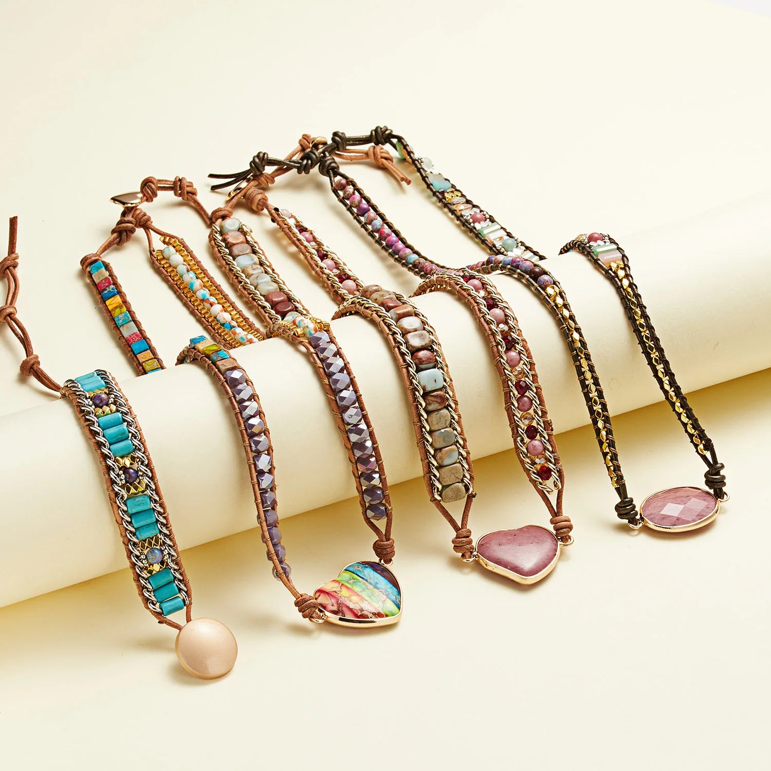 New Fashion Leather Natural Stone Bracelet For Women Men Chakra Healing Beaded Bracelets Bangle Unisex Vintage Charm Jewelry