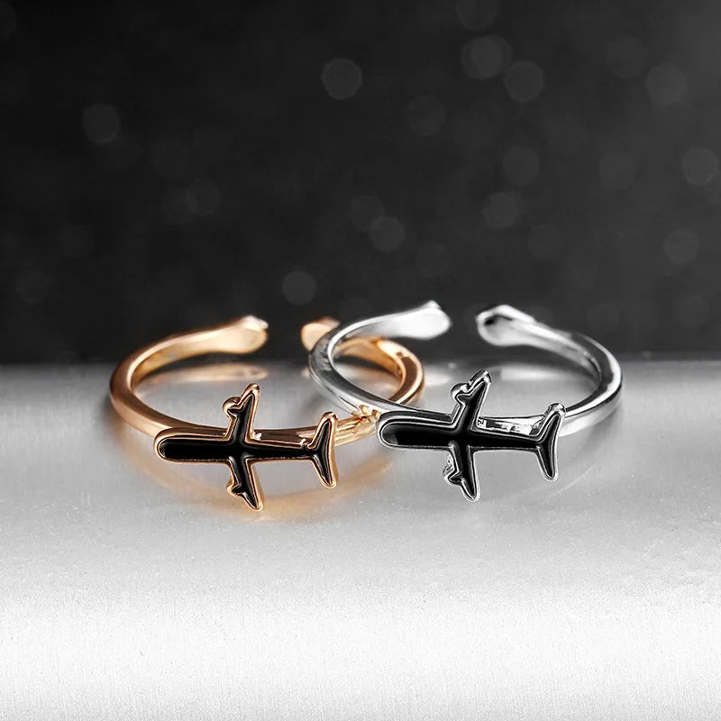 MKENDN High Quality Rose Gold Color Plane Aircraft airplane Adjustable For Women Open Finger Ring Party Unique Jewelry
