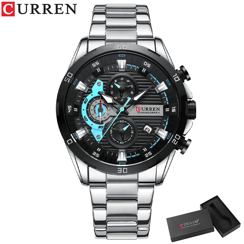 CURREN Stainless Steel Watches for Mens Creative Fashion Luminous Dial with Chronograph Clock Male Casual Wristwatches - Madeinsea©