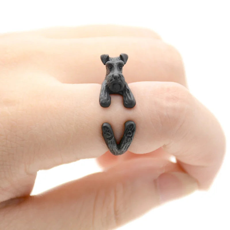 Retro 3D Beagle&German Shepherd&Schnauzer Dog Ring Women Anel Punk Style Rings For Men Wrap Animal Rings Anniversary Bijoux Gift
