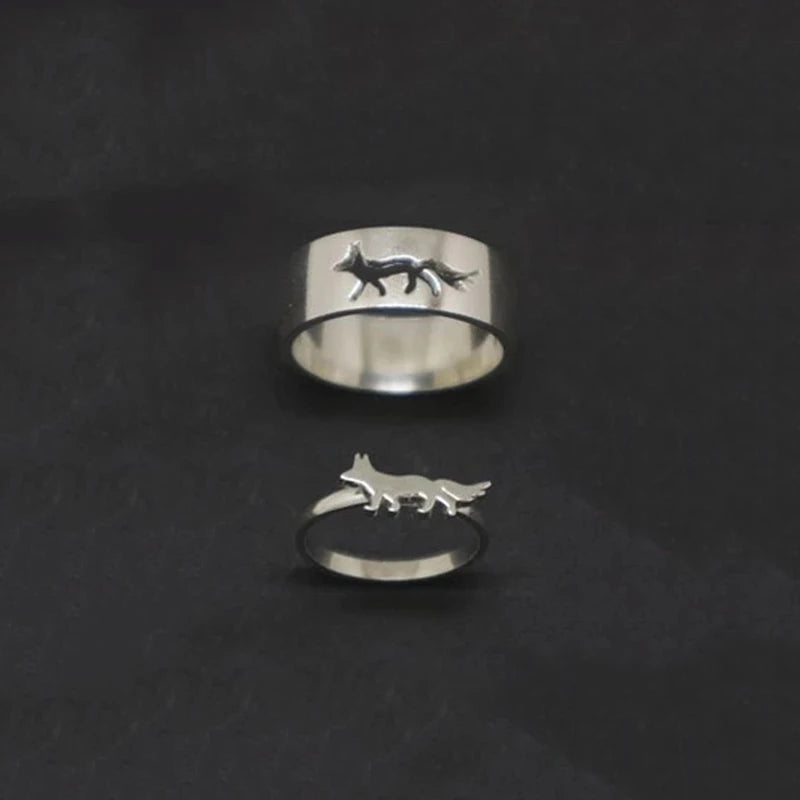 MKENDN Ring-Set mit Tierfußabdruck, Schlangenpaar, für Damen und Herren, Wolf, Fuchs, Geweih, Vogel, silberfarbener Ring, Geschenk für Taufe oder Ostern