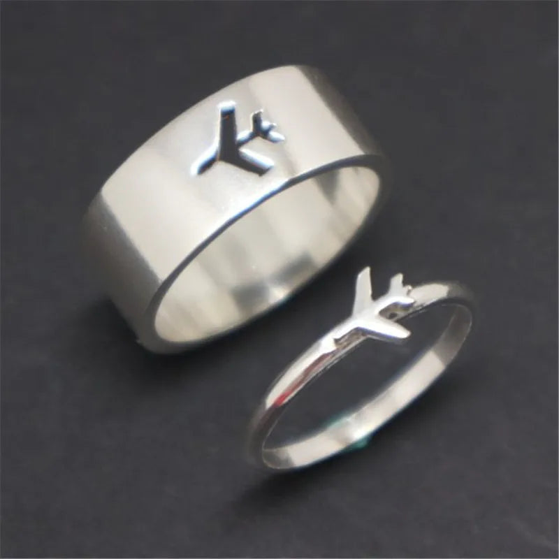 MKENDN Airplane Couple Ring for Women Men Pilot & Flight Butterfly Dinosaur Shark Ring Attendant Wedding Set Aviation Lover Gift - Madeinsea©