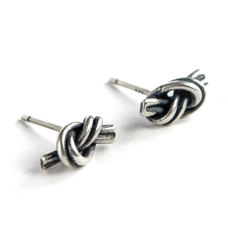 MKENDN 100% 925 Sterling Silver Vintage Knot Stud Earrings Cross Personality Alternative Minimalist Ear Jewelry Neo-Gothic Style