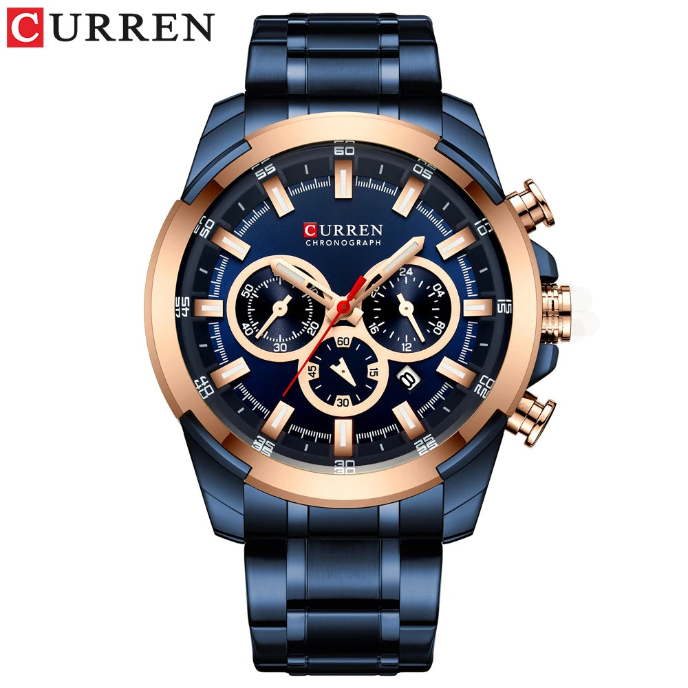 CURREN Casual Sporty Wristwatches Stainless Steel Band Chronograph Clock Men's Watches Luxury Original Quartz Clock Male