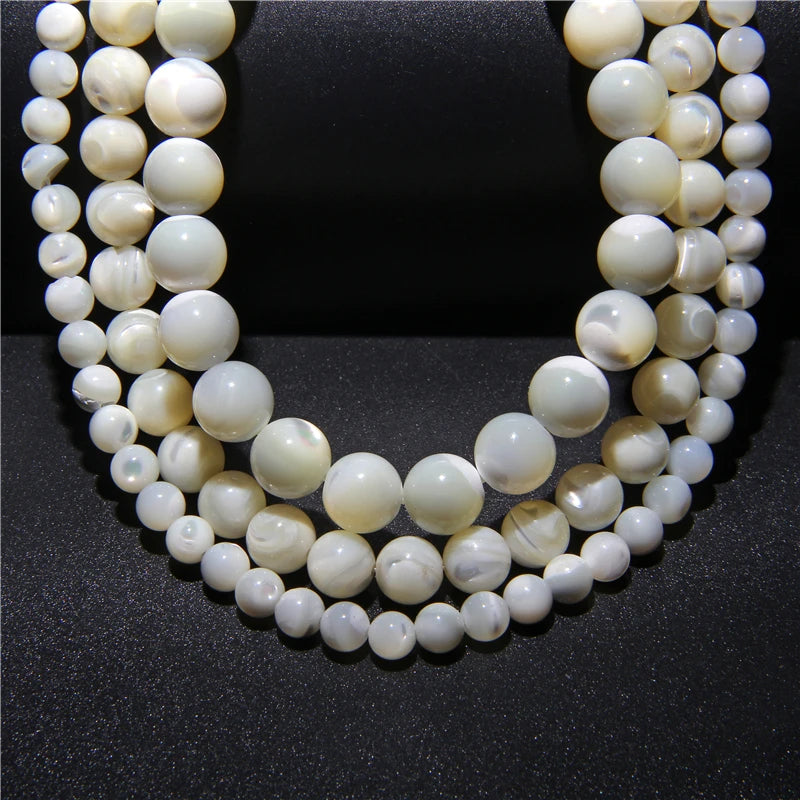 Natural White Mother of Pearl Shell Beads Oval Round Freshwater Shell Beads for Jewelry Making Necklace Bracelet DIY 15" - Madeinsea©