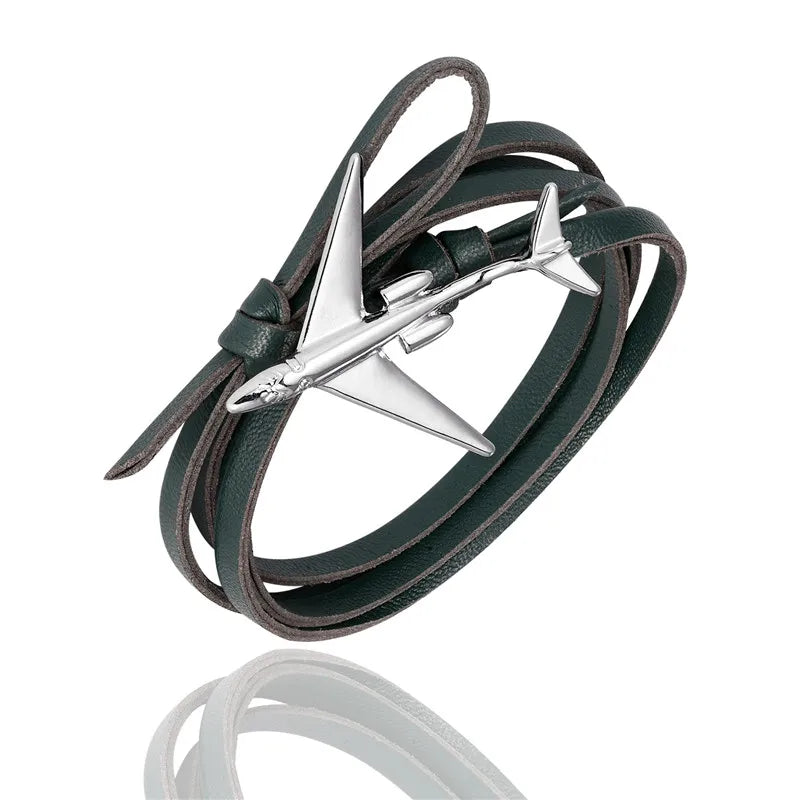 MKENDN New Fashion Multilayer charm leather Airplane Anchor Bracelet Men Women Navy Style Wrap Metal Sport Hooks