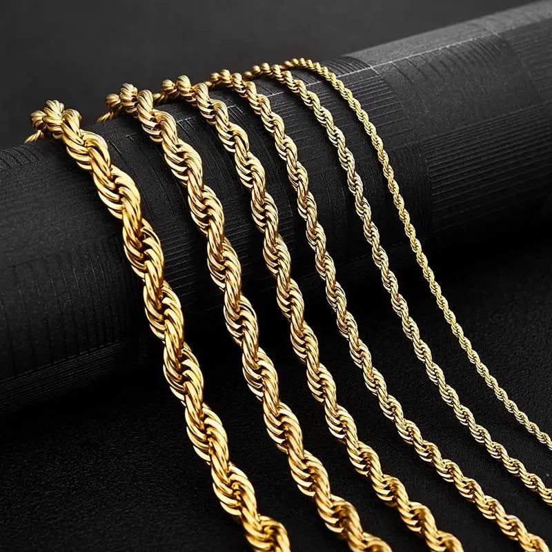 Gold Color Solid Chain Necklace Stainless Steel Link Choker For Men Female Charm Simple Collares Jewelry Accessories 50/55/60 Cm
