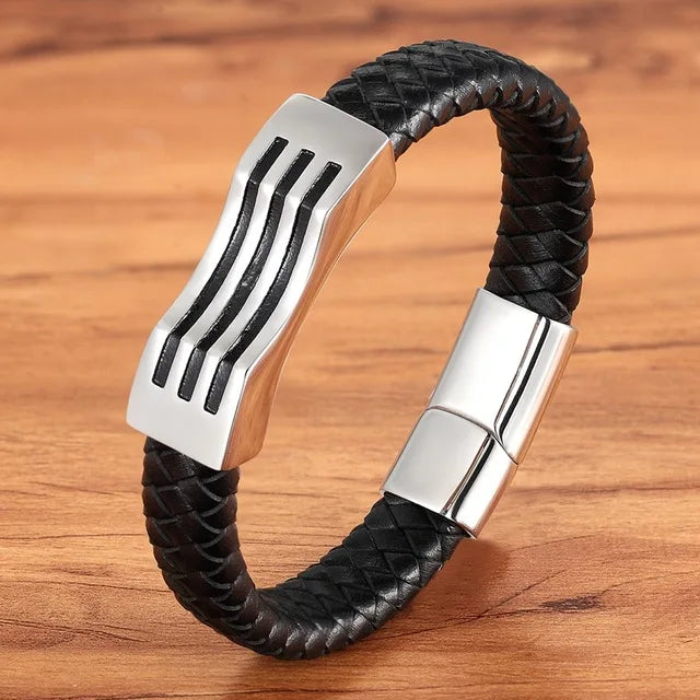 TYO Braided Rope Wrap Leather Bracelets For Men Bangles Fashion Male Women Charm Stainless Steel Clasp Jewelry DIY Customization
