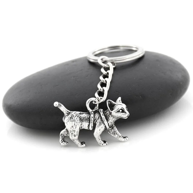 Retro Cat Keychain Vintage Silver Plated Pet Animal Key Chain Keyring Bag Charm Women Child Pet Lover Jewelry Accesorios Mujer