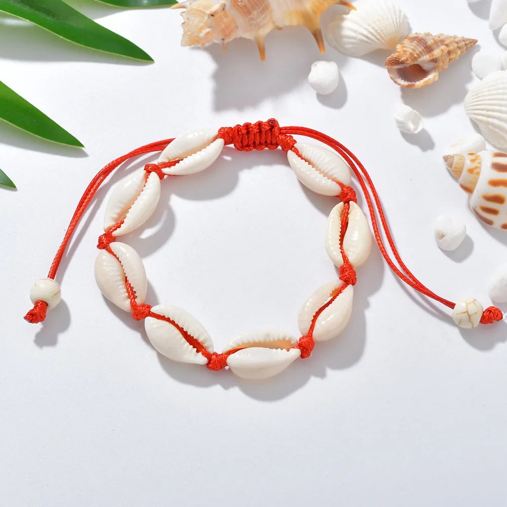 Bohemian Natural Sea Shell Charm Bracelets For Women Men Summer Sandy Beach Handmade String Rope Chains Bangle DIY Jewelry