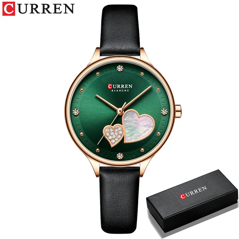Montres CURREN pour femmes, montre-bracelet en cuir à quartz élégante avec strass, Zegarki Damskie