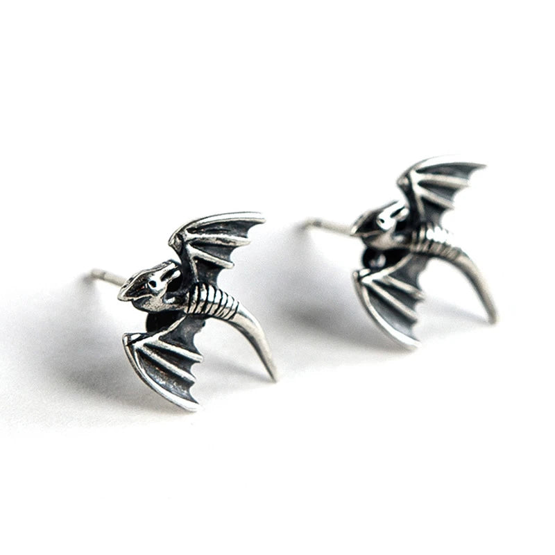 MKENDN Punk 925 Sterling Silver Jewelry Fashion Cute Small Pterodactyl Dinosaur Stud Earrings Gift For Cool Girls Lady