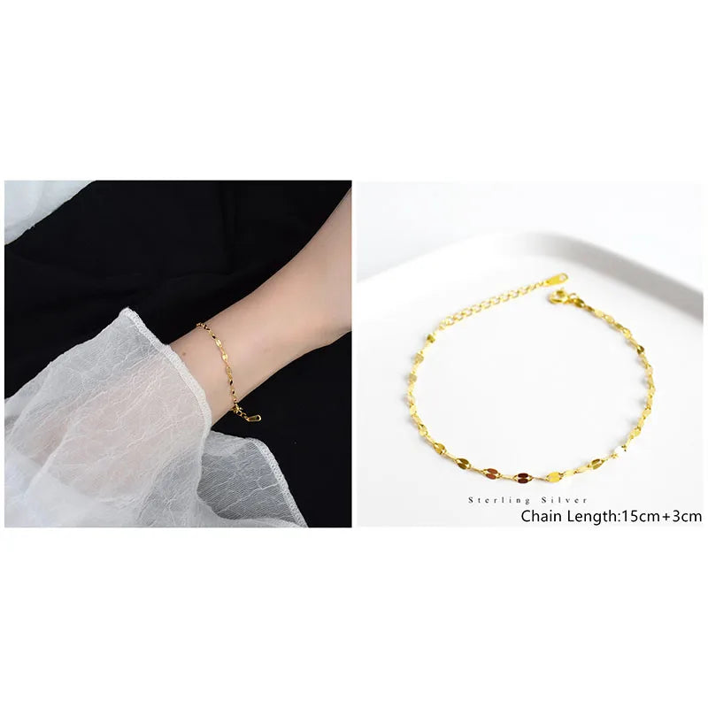 925 Sterling Silver Minimalist Style Chain Bracelet For Women Classic Fashion Student Couple Wristband Jewelry Accessories