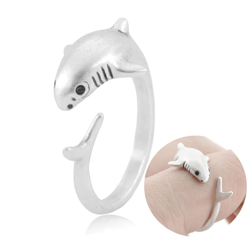 Adjustable 3D Shark Anel Men Ring Punk Fish Anillos Bague Femme Rings For Women Jewelry Anillos Mujer Accessories Lover Gifts