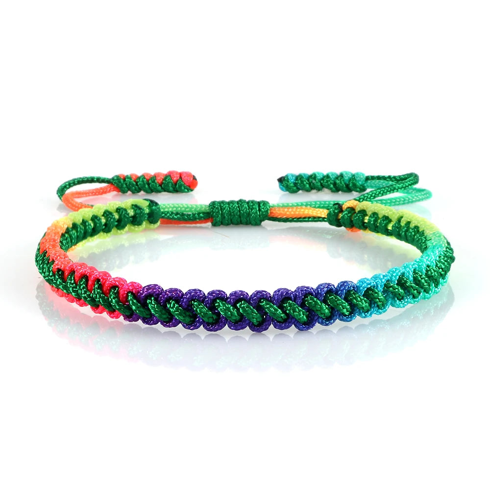 Lucky Colorful Rainbow Knots Braided Bracelet For Women Men Couple Handmade Adjustable Prayer Nylon Rope Bangles Travel Gift