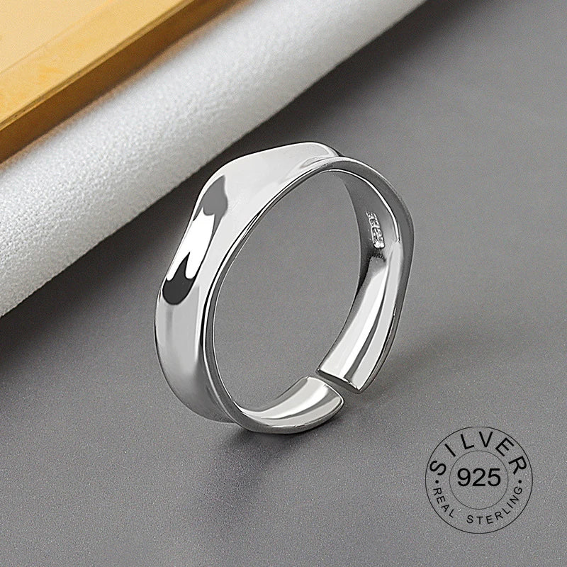 Bague ouverte en argent sterling 925 pour femme, niche INS, vague irrégulière, surface sable, nouilles larges, cadeau original pour fête d'anniversaire
